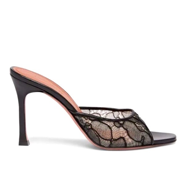 Amina Muaddi Shoes - Amina Muaddi "Alexa" Black Lace Mules Pumps Size 38